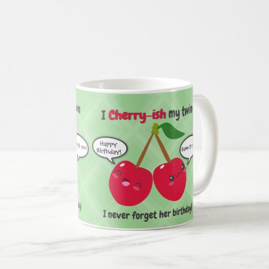 Cute Red Cherry Kawaii Twins Birthday Koffiemok (Voorkant rechts)