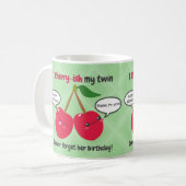 Cute Red Cherry Kawaii Twins Birthday Koffiemok (Voorkant links)