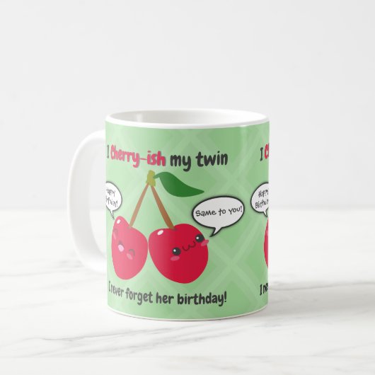Cute Red Cherry Kawaii Twins Birthday Koffiemok (Voorkant links)