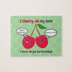 Cute Red Cherry Kawaii Twins Birthday Legpuzzel