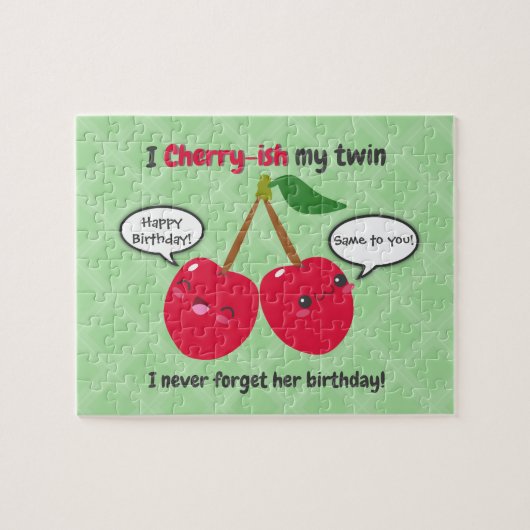 Cute Red Cherry Kawaii Twins Birthday Legpuzzel (Horizontaal)