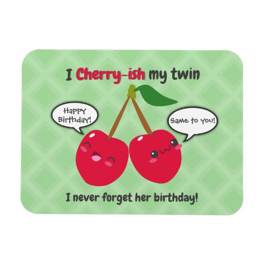 Cute Red Cherry Kawaii Twins Birthday Magneet (Horizontaal)