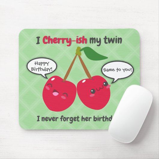 Cute Red Cherry Kawaii Twins Birthday Muismat (Met muis)