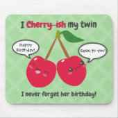 Cute Red Cherry Kawaii Twins Birthday Muismat (Voorkant)