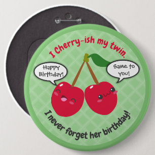 Cute Red Cherry Kawaii Twins Birthday Ronde Button 6,0 Cm