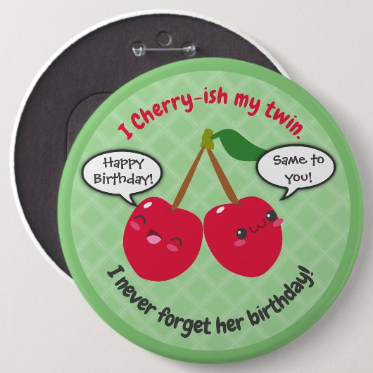 Cute Red Cherry Kawaii Twins Birthday Ronde Button 6,0 Cm (Voorkant /achterkant)