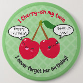 Cute Red Cherry Kawaii Twins Birthday Ronde Button 6,0 Cm (Voorkant)