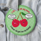 Cute Red Cherry Kawaii Twins Birthday Ronde Button 6,0 Cm (In situ)