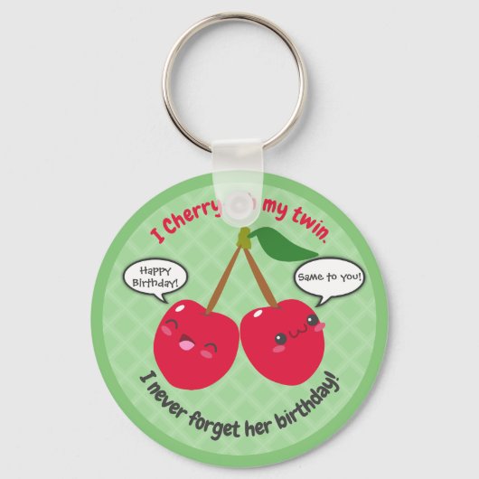 Cute Red Cherry Kawaii Twins Birthday Sleutelhanger (Voorkant)