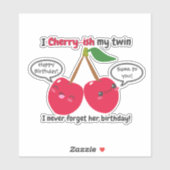 Cute Red Cherry Kawaii Twins Birthday Sticker (Vel)