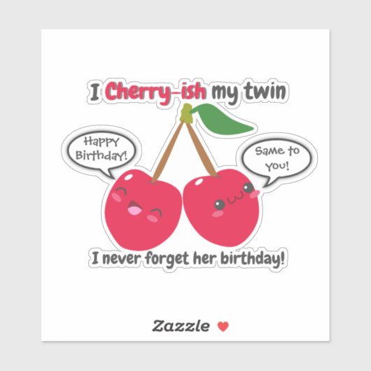 Cute Red Cherry Kawaii Twins Birthday Sticker (Vel)