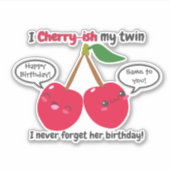 Cute Red Cherry Kawaii Twins Birthday Sticker (Voorkant)