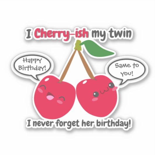 Cute Red Cherry Kawaii Twins Birthday Sticker (Voorkant)