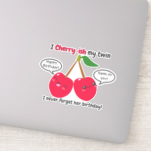 Cute Red Cherry Kawaii Twins Birthday Sticker