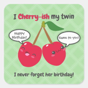 Cute Red Cherry Kawaii Twins Birthday Vierkante Sticker