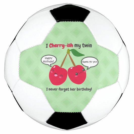 Cute Red Cherry Kawaii Twins Birthday Voetbal (Voorkant)