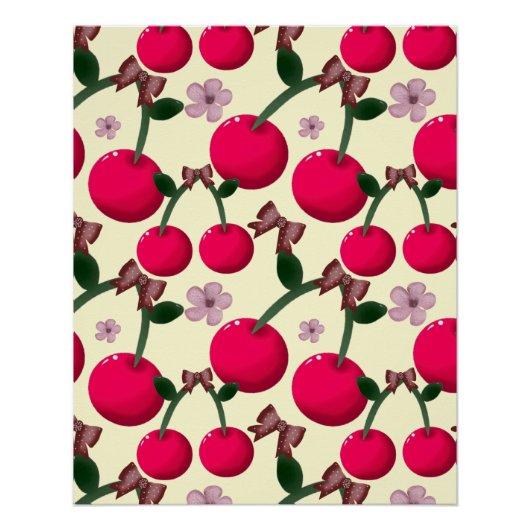 Cute red cherry pattern  perfect poster (Voorkant)