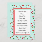 Cute Red Cherry Stems op Blauwgroen Menu Kaart (Voorkant / Achterkant)