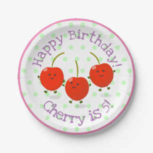 Cute red cherry vrienden cartoon illustratie papieren bordje