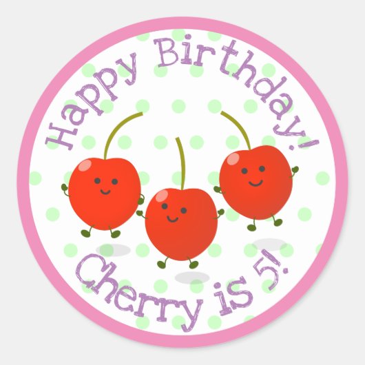 Cute red cherry vrienden cartoon illustratie ronde sticker (Voorkant)