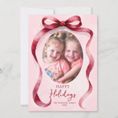 Cute Red Christmas 4 Photo Bow Ribbon  Feestdagenkaart (Voorkant)