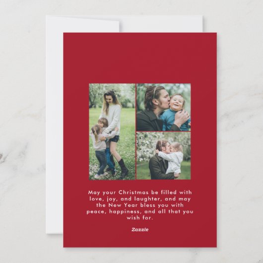 Cute Red Christmas 4 Photo Bow Ribbon  Feestdagenkaart (Achterkant)