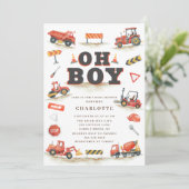 Cute Red Construction Truck Baby shower Kaart (Staand voorkant)