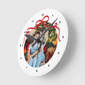 Cute Red Coquette Bow Ribbon Custom Photo Gift Ronde Klok (Hoek)