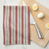 Cute Red Country Farmhouse Linen Stripes Pattern Theedoek (Quarter Fold)