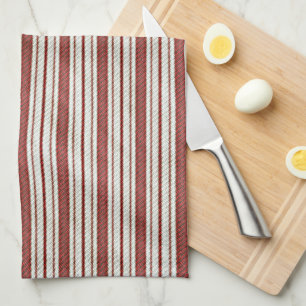 Cute Red Country Farmhouse Linen Stripes Pattern Theedoek