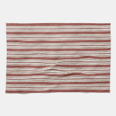 Cute Red Country Farmhouse Linen Stripes Pattern Theedoek (Horizontaal)