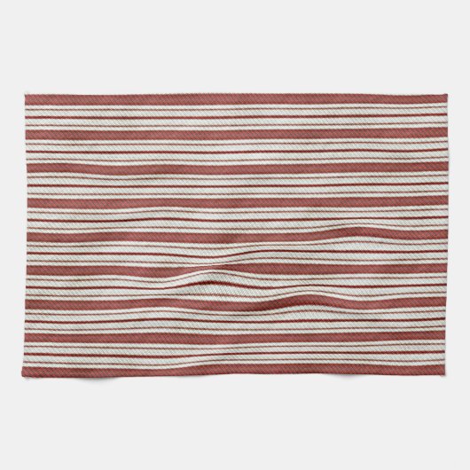 Cute Red Country Farmhouse Linen Stripes Pattern Theedoek (Horizontaal)