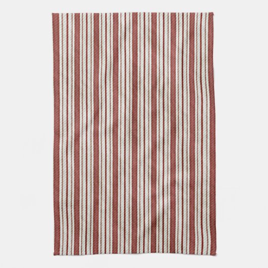 Cute Red Country Farmhouse Linen Stripes Pattern Theedoek (Verticaal)