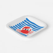 Cute Red Crab & Blue Waves Coastal Papieren Bordje (Gebogen)