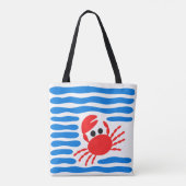 Cute Red Crab & Blue Waves Coastal Tote Bag (Achterkant)
