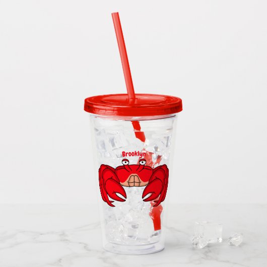 Cute red crab cartoon illustratie acryl drinkbeker (Voorkant ijs)