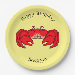 Cute red crab cartoon illustratie papieren bordje