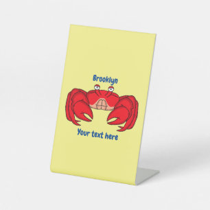 Cute red crab cartoon illustratie reclamebord met voetstuk