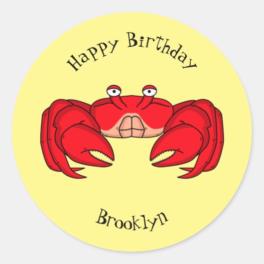 Cute red crab cartoon illustratie ronde sticker (Voorkant)