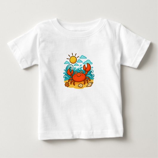 Cute Red Crab Summer Beach Baby T-Shirt (Voorkant)