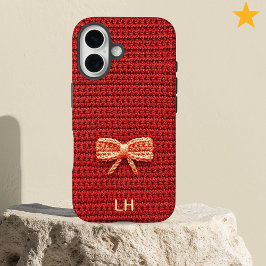 Cute Red Crochet Bow Yarn Custom Name iPhone 16 Hoesje