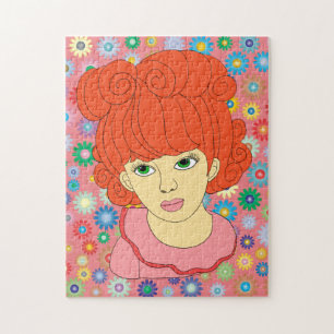 Cute Red Curly Hair Little Girl-bloeskunst Legpuzzel