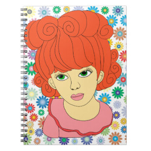 Cute Red Curly Hair Little Girl-bloeskunst Notitieboek
