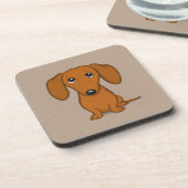 Cute Red Dachshund | Funny Cartoon Wiener Dog Bier Onderzetter (Linkerzijde)