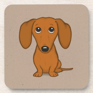 Cute Red Dachshund   Funny Cartoon Wiener Dog Bier Onderzetter