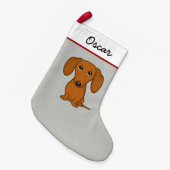 Cute Red Dachshund | Funny Cartoon Wiener Dog Kleine Kerstsok (Voorkant (Hangend))