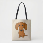 Cute Red Dachshund | Funny Cartoon Wiener Dog Tote Bag (Voorkant)