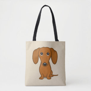 Cute Red Dachshund   Funny Cartoon Wiener Dog Tote Bag