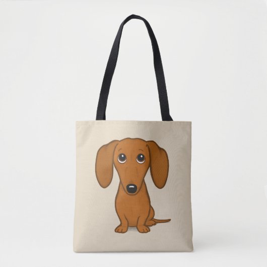 Cute Red Dachshund | Funny Cartoon Wiener Dog Tote Bag (Voorkant)