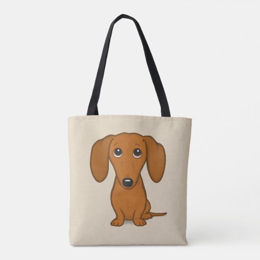 Cute Red Dachshund | Funny Cartoon Wiener Dog Tote Bag (Achterkant)